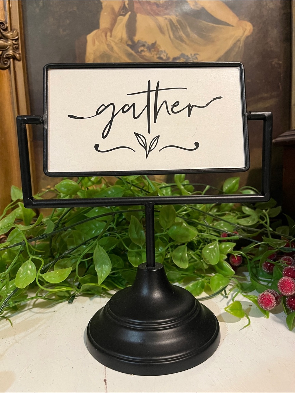 NWOT “GATHER” “TOGETHER” Table Swing Flip Stand Sign - Black & White - Folk